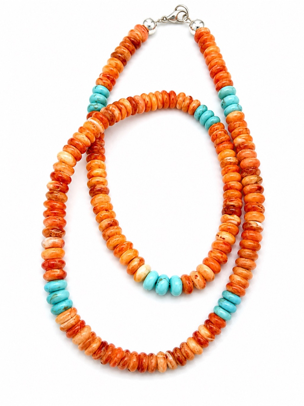 Spiny Oyster and Turquoise 19” necklace